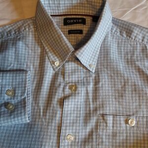Orvis Shirt Mens Large Blue Check Country Twill Button Down Long Sleeve Outdoor‎